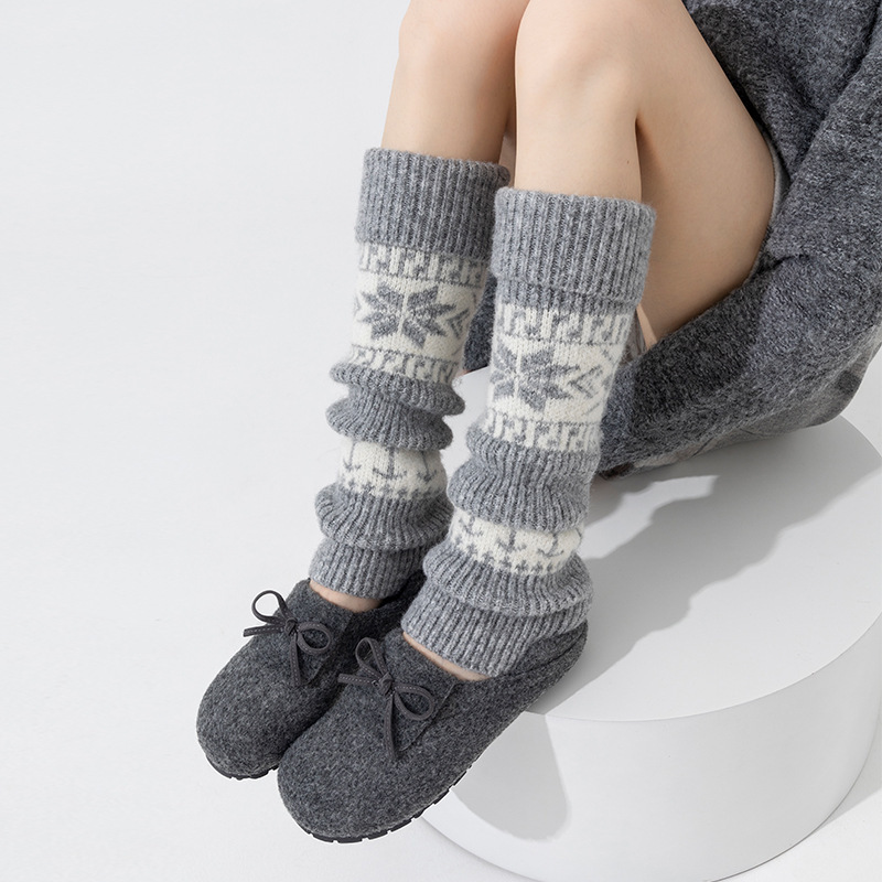 Womens Nordic Fair Isle Knit Leg Warmers Thicken Warm Knitted Foot Cover